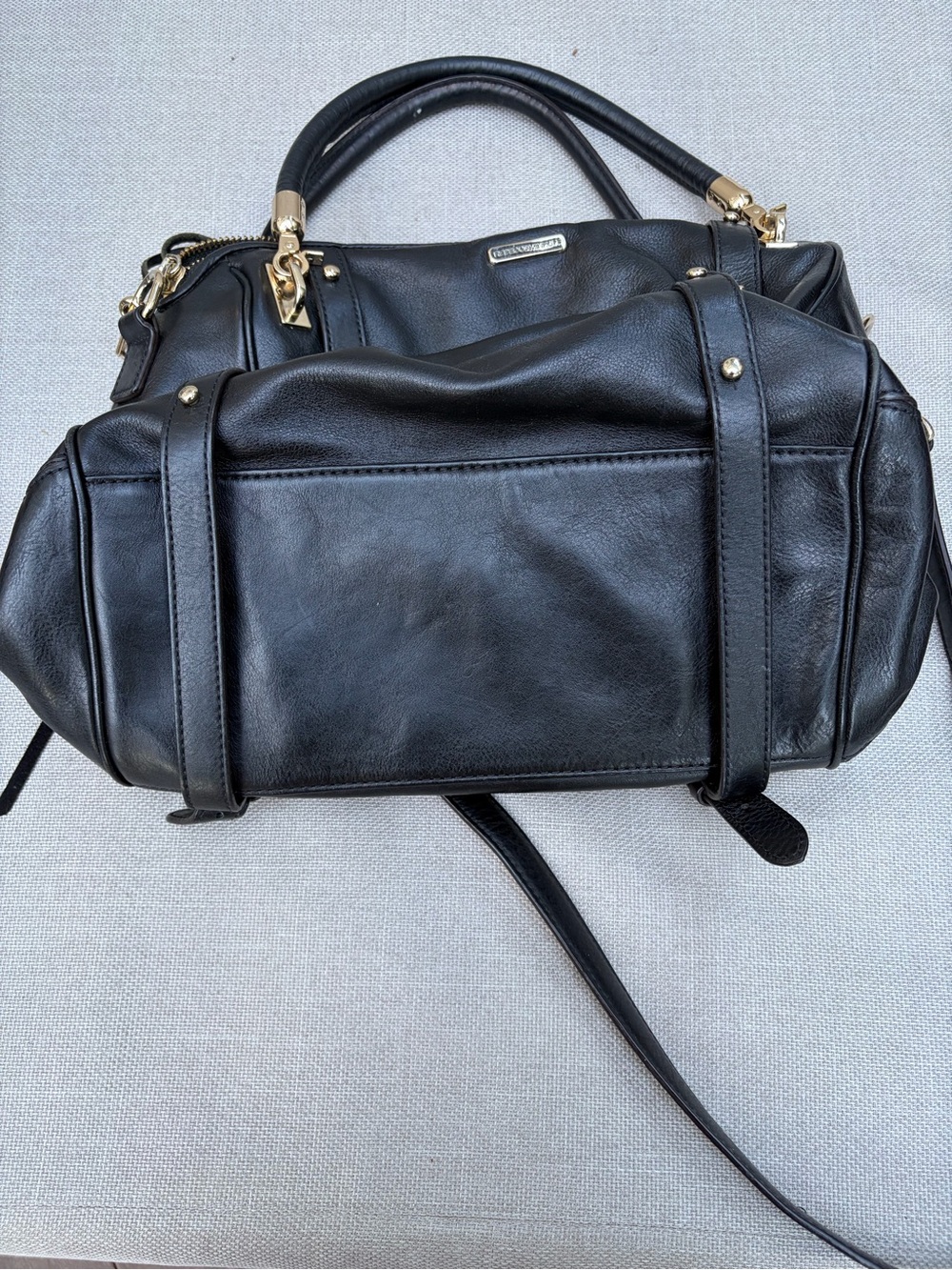 Rebecca Minkoff Cupid Classic Black Leather Satchel Handbag - Gold Hardware - Picture 11 of 12